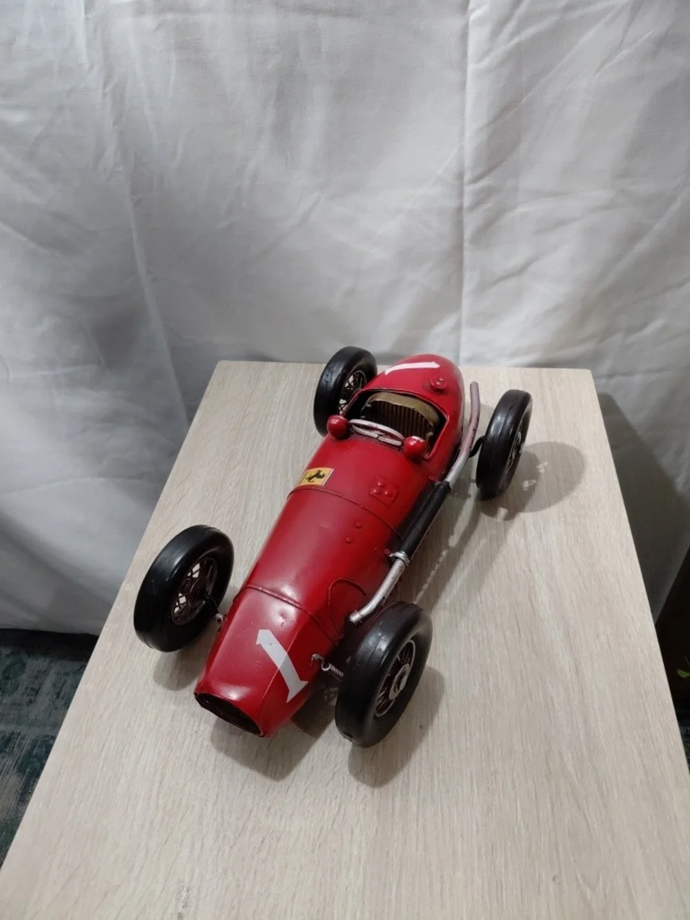 Ferrari Red Vintage-Style Race Car Toy with Black Wheels
